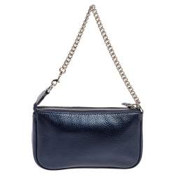 Pre Owned Coach Metallic Blue Leather Mini Pochette