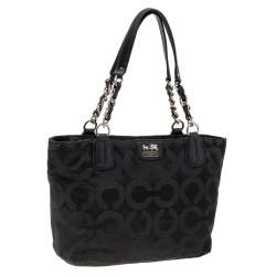 Pre Owned Coach Black Signature Nylon Mia Opaque Chain Tote