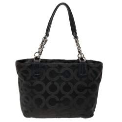 Pre Owned Coach Black Signature Nylon Mia Opaque Chain Tote