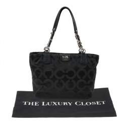 Pre Owned Coach Black Signature Nylon Mia Opaque Chain Tote