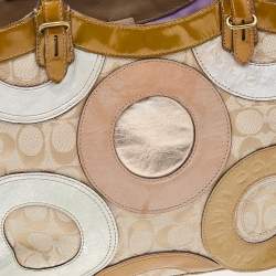 Pre Owned Coach Multicolor Signature Canvas and Patent Leather Pieced Patchwork Carly Tote