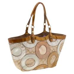 Pre Owned Coach Multicolor Signature Canvas and Patent Leather Pieced Patchwork Carly Tote
