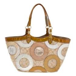 Pre Owned Coach Multicolor Signature Canvas and Patent Leather Pieced Patchwork Carly Tote