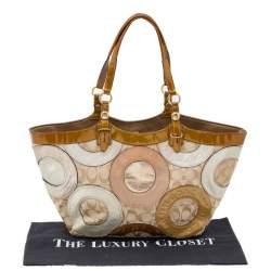 Pre Owned Coach Multicolor Signature Canvas and Patent Leather Pieced Patchwork Carly Tote
