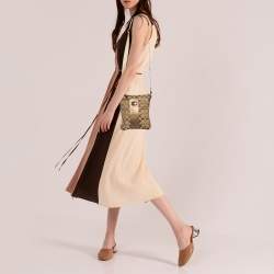 Coach Beige/Brown Signature Canvas and Croc Embossed Leather Swingpack Messenger Bag