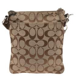 Coach Beige/Brown Signature Canvas and Croc Embossed Leather Swingpack Messenger Bag