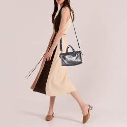Pre Owned Coach Metallic Grey Leather Rhyder Satchel