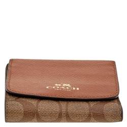 Pre Owned محفظة كوتشي جلد وكانفاس بالشعار المقوى بني ثلاثية الطي