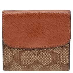 Pre Owned محفظة كوتشي جلد وكانفاس بالشعار المقوى بني ثلاثية الطي