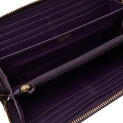 Pre Owned Coach Purple Diagonal Pleated Patent Leather Accordion Zip Around Wallet
