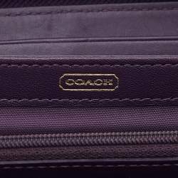 Pre Owned Coach Purple Diagonal Pleated Patent Leather Accordion Zip Around Wallet