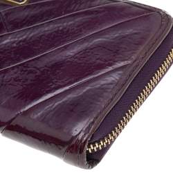 Pre Owned Coach Purple Diagonal Pleated Patent Leather Accordion Zip Around Wallet