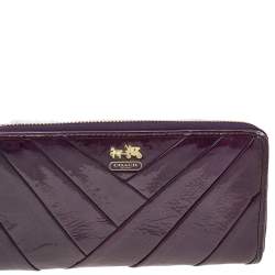 Pre Owned Coach Purple Diagonal Pleated Patent Leather Accordion Zip Around Wallet