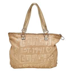 Pre Owned حقيبة يد كوتش بوبي غليم جلد وكانفاس مميز بيج