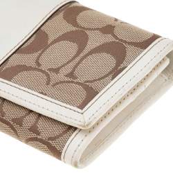 Coach Beige/White Canvas and Leather Flap Continental Wallet