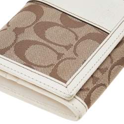 Coach Beige/White Canvas and Leather Flap Continental Wallet