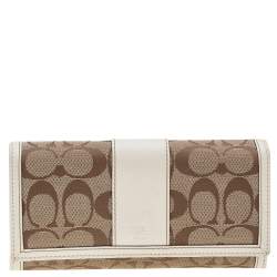 Coach Beige/White Canvas and Leather Flap Continental Wallet