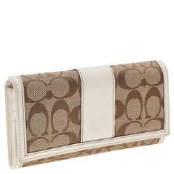 Coach Beige/White Canvas and Leather Flap Continental Wallet