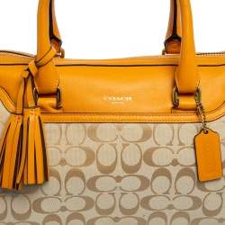 Pre Owned Coach Beige/Mustard Yellow Signature Canvas And Leather Legacy Haley Satchel