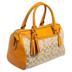 Pre Owned Coach Beige/Mustard Yellow Signature Canvas And Leather Legacy Haley Satchel
