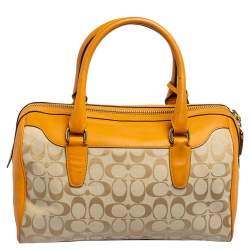 Pre Owned Coach Beige/Mustard Yellow Signature Canvas And Leather Legacy Haley Satchel