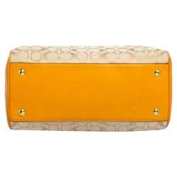 Pre Owned Coach Beige/Mustard Yellow Signature Canvas And Leather Legacy Haley Satchel