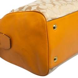 Pre Owned Coach Beige/Mustard Yellow Signature Canvas And Leather Legacy Haley Satchel