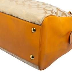 Pre Owned Coach Beige/Mustard Yellow Signature Canvas And Leather Legacy Haley Satchel