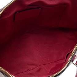 Pre Owned Coach Beige/Red Signature Coated Canvas and Patent Leather Mini Sierra Satchel