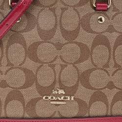 Pre Owned Coach Beige/Red Signature Coated Canvas and Patent Leather Mini Sierra Satchel