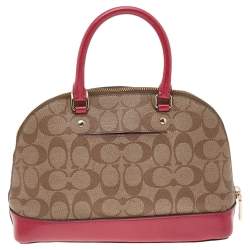 Pre Owned Coach Beige/Red Signature Coated Canvas and Patent Leather Mini Sierra Satchel