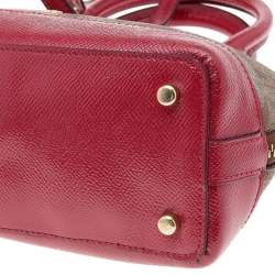 Pre Owned Coach Beige/Red Signature Coated Canvas and Patent Leather Mini Sierra Satchel