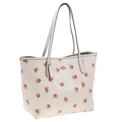 Coach White Coated Canvas And Leather Pop Floral Print City Tote