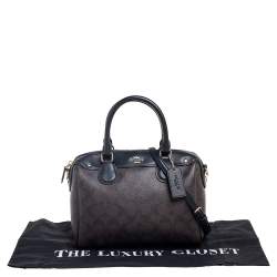 Pre Owned Coach Black/Brown Signature Coated Canvas and Leather Mini Bennett Satchel
