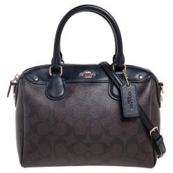 Pre Owned Coach Black/Brown Signature Coated Canvas and Leather Mini Bennett Satchel