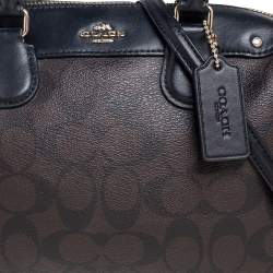 Pre Owned Coach Black/Brown Signature Coated Canvas and Leather Mini Bennett Satchel