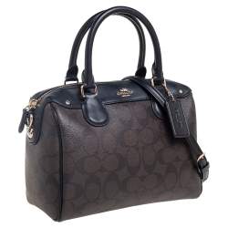 Pre Owned Coach Black/Brown Signature Coated Canvas and Leather Mini Bennett Satchel
