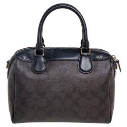 Pre Owned Coach Black/Brown Signature Coated Canvas and Leather Mini Bennett Satchel