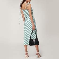 Pre Owned حقيبة هوبو كوتش جلد وكانفاس بالشعار أسود بإبزيم