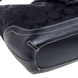 Pre Owned حقيبة هوبو كوتش جلد وكانفاس بالشعار أسود بإبزيم