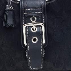 Pre Owned حقيبة هوبو كوتش جلد وكانفاس بالشعار أسود بإبزيم