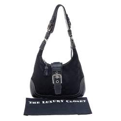 Pre Owned حقيبة هوبو كوتش جلد وكانفاس بالشعار أسود بإبزيم