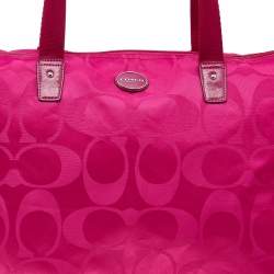 Pre Owned Coach Pink Nylon Getaway Packable Weekender Tote