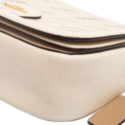 Pre Owned Coach Cream Carriage Print Coated Canvas and Leather Saddle Shoulder Bag