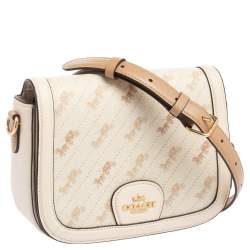Pre Owned Coach Cream Carriage Print Coated Canvas and Leather Saddle Shoulder Bag