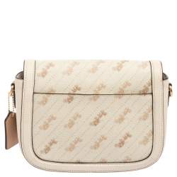 Pre Owned Coach Cream Carriage Print Coated Canvas and Leather Saddle Shoulder Bag