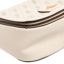 Pre Owned Coach Cream Carriage Print Coated Canvas and Leather Saddle Shoulder Bag