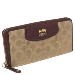 Coach Burgundy/Brown Op Art Fabric and Leather Madison Continental Wallet