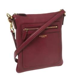 Pre Owned Coach Burgundy Leather Crossbody Messenger Bag