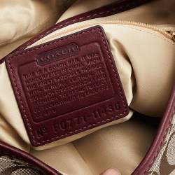 Pre Owned Coach Beige/Maroon Canvas and Leather Crossbody Bag